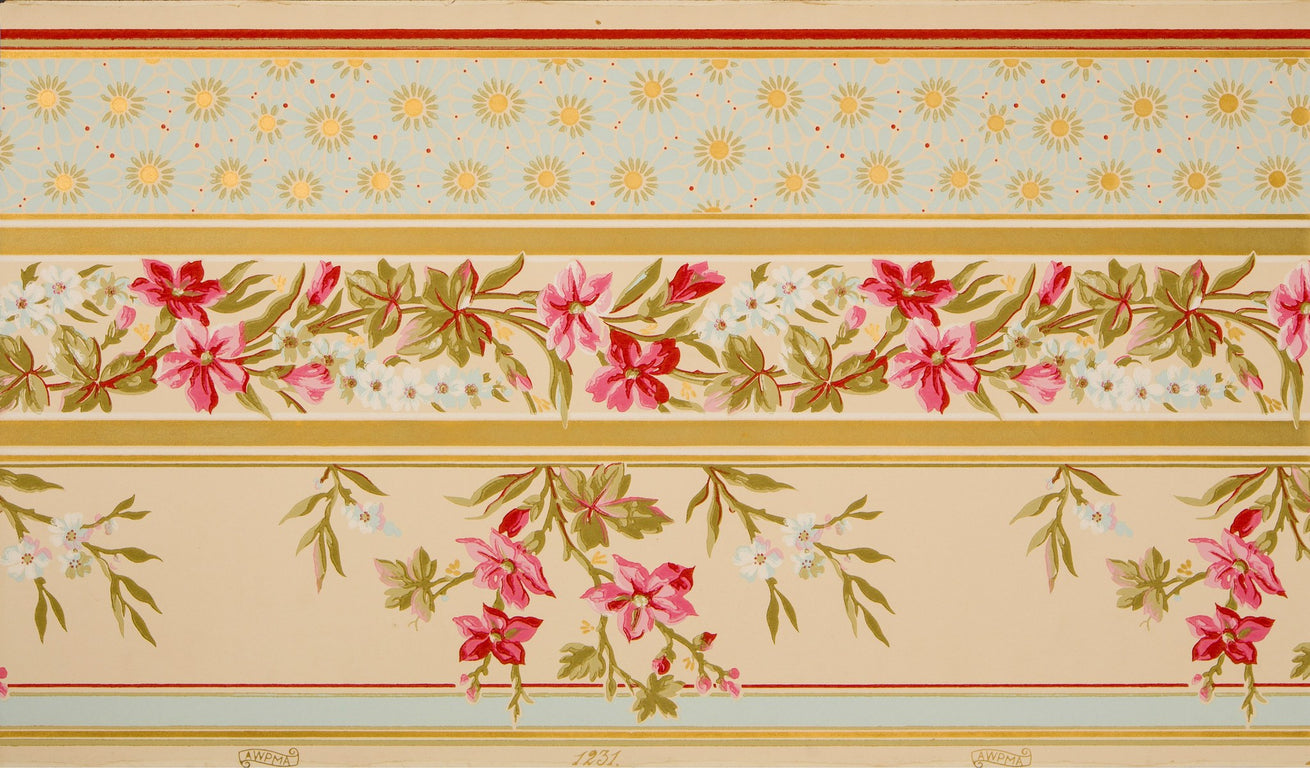 Asymmetric Gilt Floral Vine Border - Antique Wallpaper Remnant
