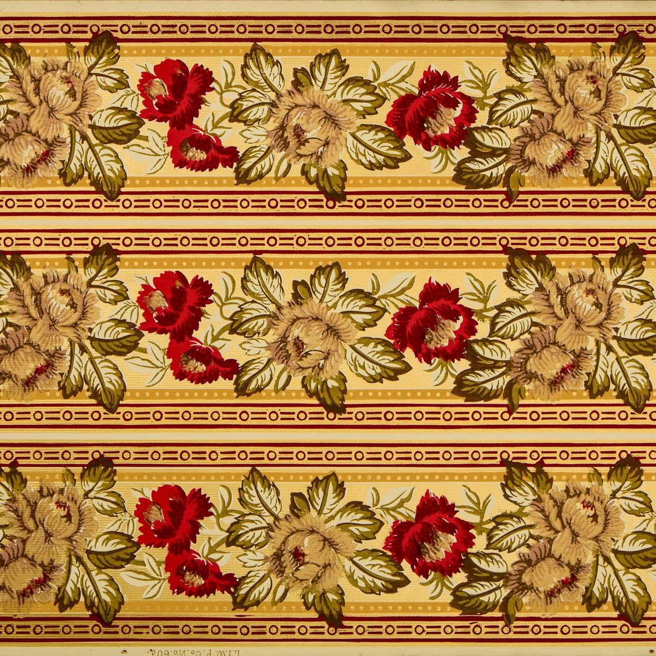 3-Band 6-1/4" Gilt Floral Border - Antique Wallpaper Roll
