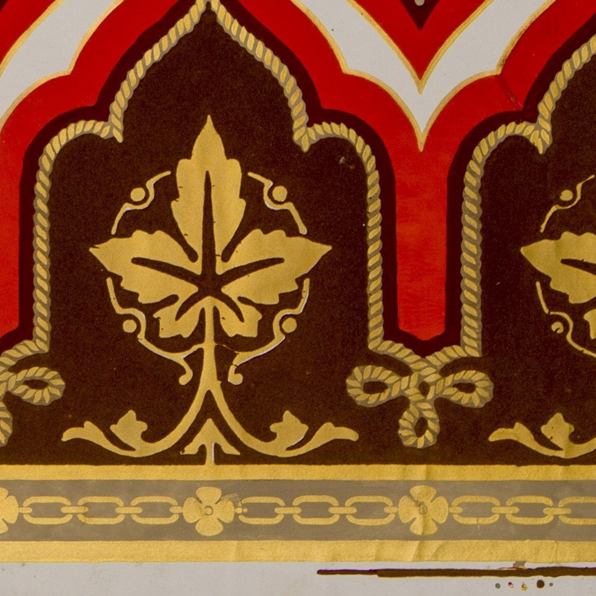 11" Flocked Gilt Gothic (Double) Border - Antique Wallpaper Remnant