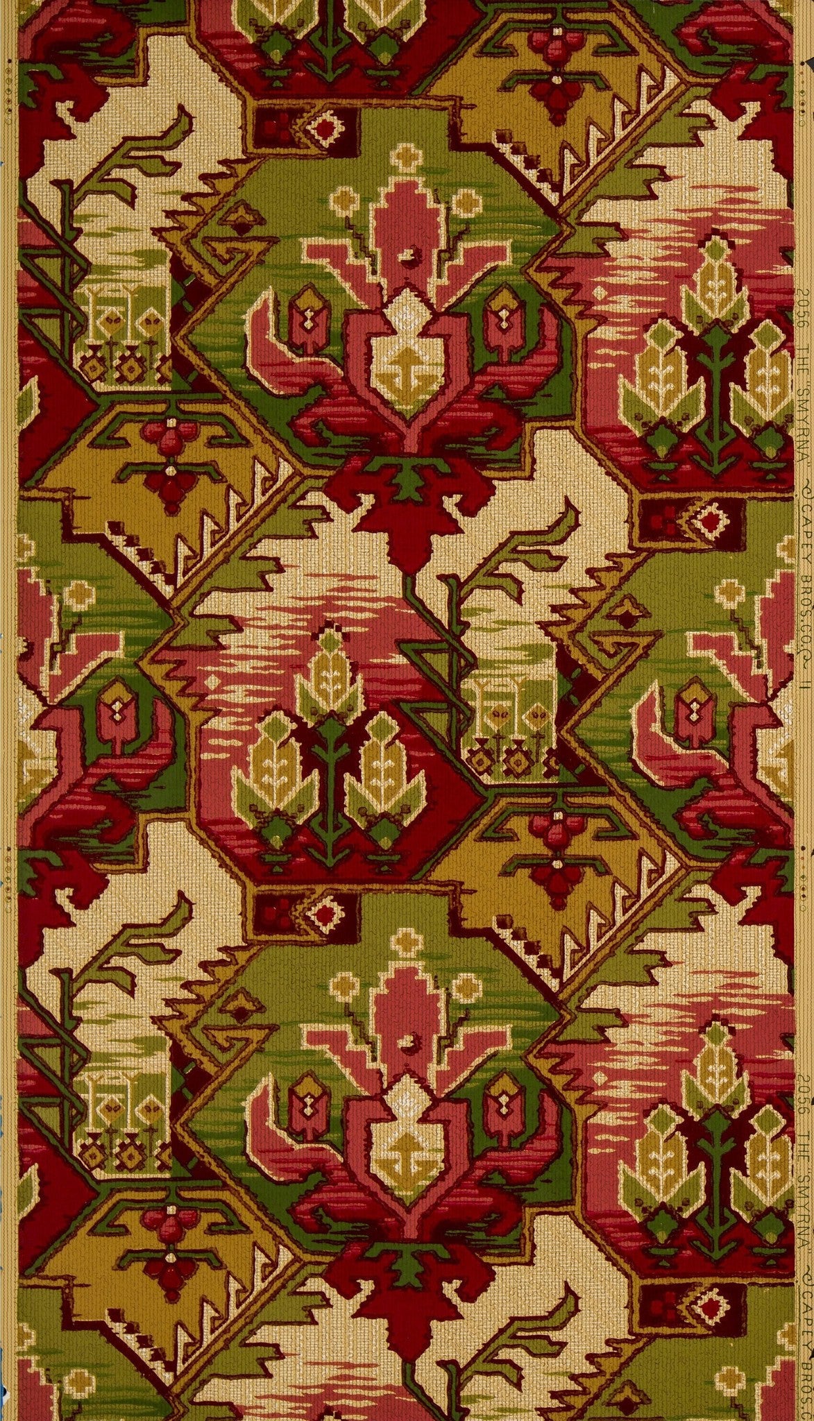 "The Smyrna" Kilim-Like Tapestry - Antique Wallpaper Remnant
