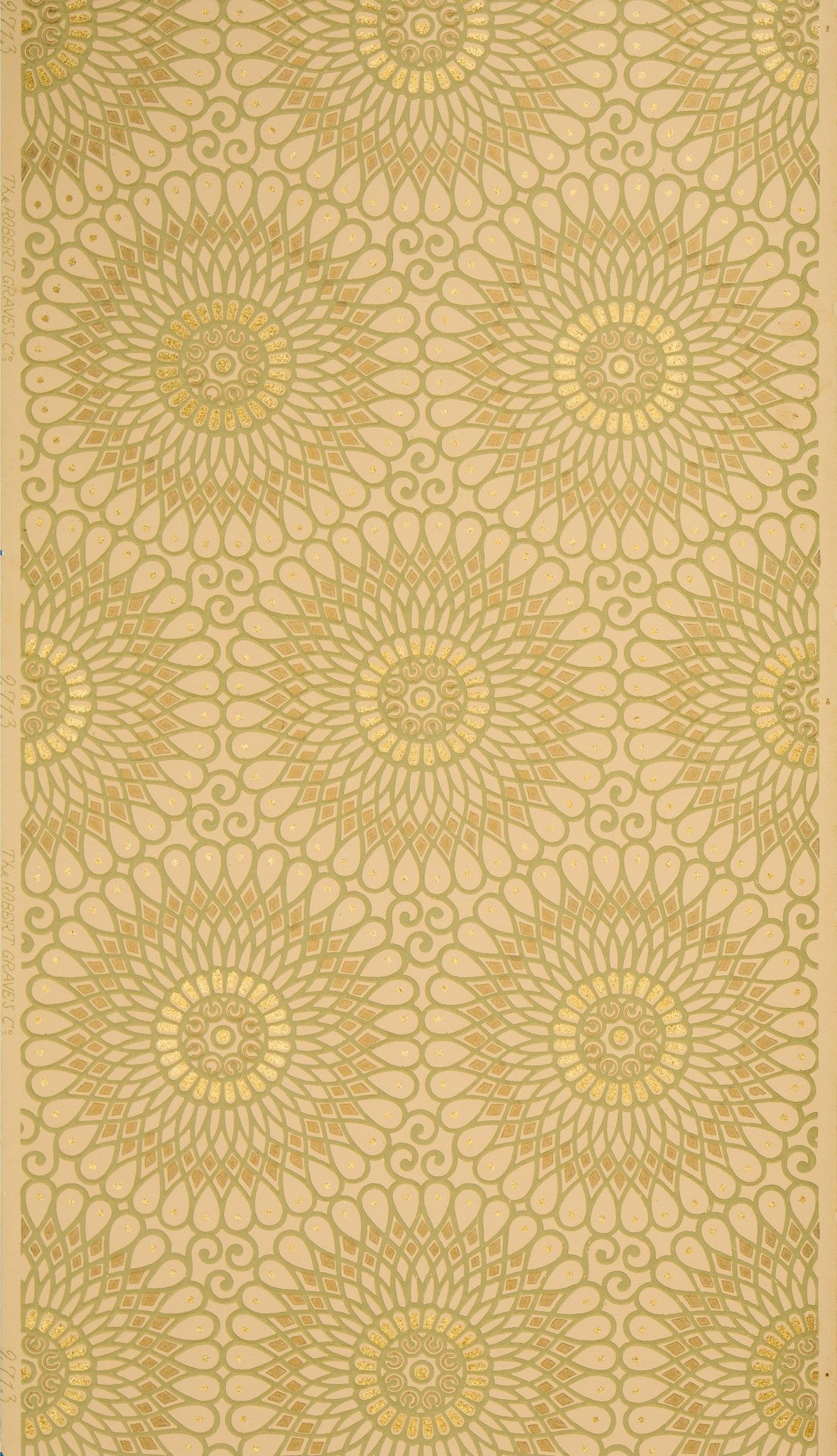 Spirographic Filigree Circles with Flitter - Antique Wallpaper Remnant