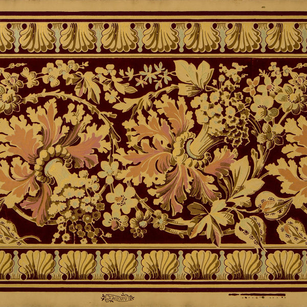 Flocked Metallic Floral/Foliate Border - Antique Wallpaper Remnant