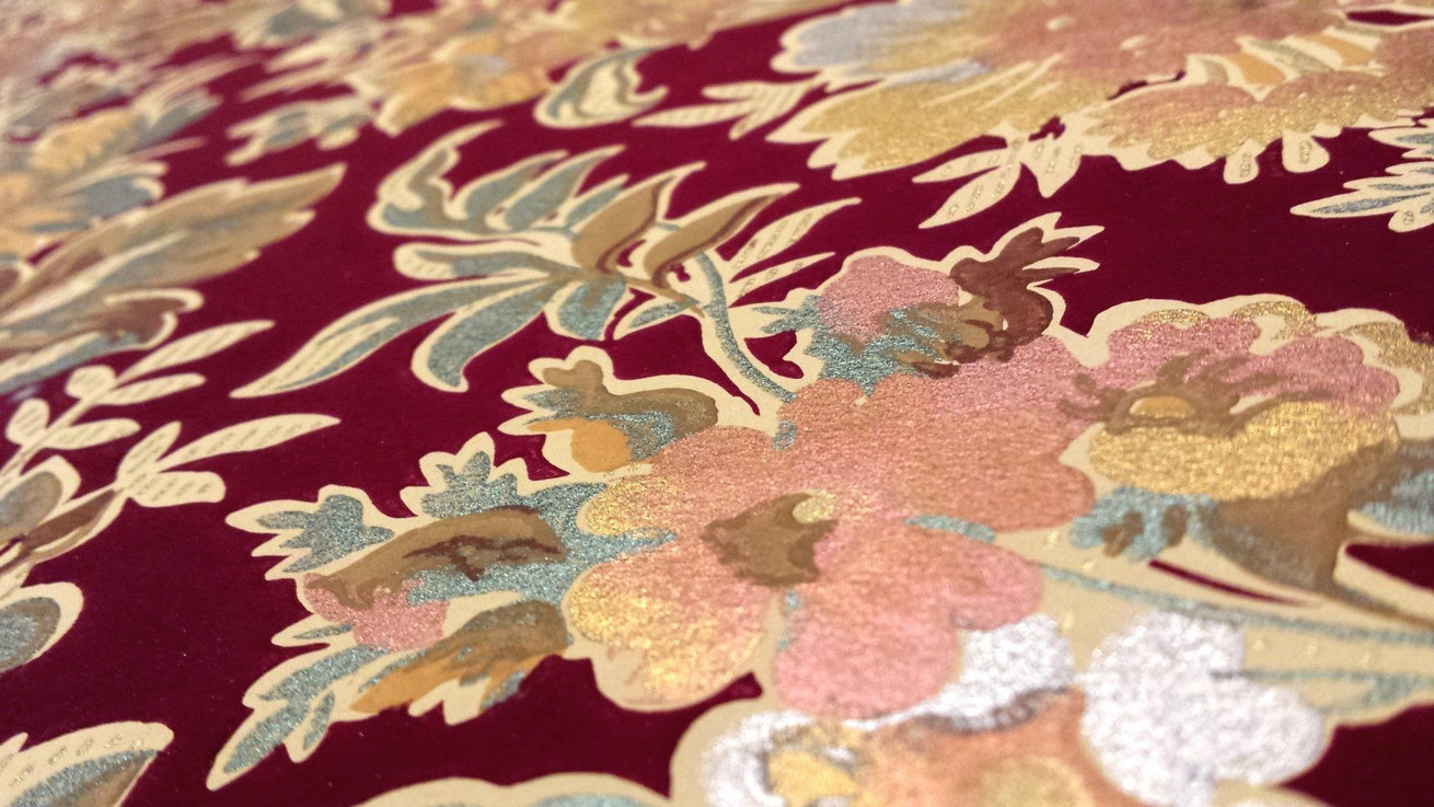 Dense Metallic All-Over Floral/Foliate - Antique Wallpaper Remnant