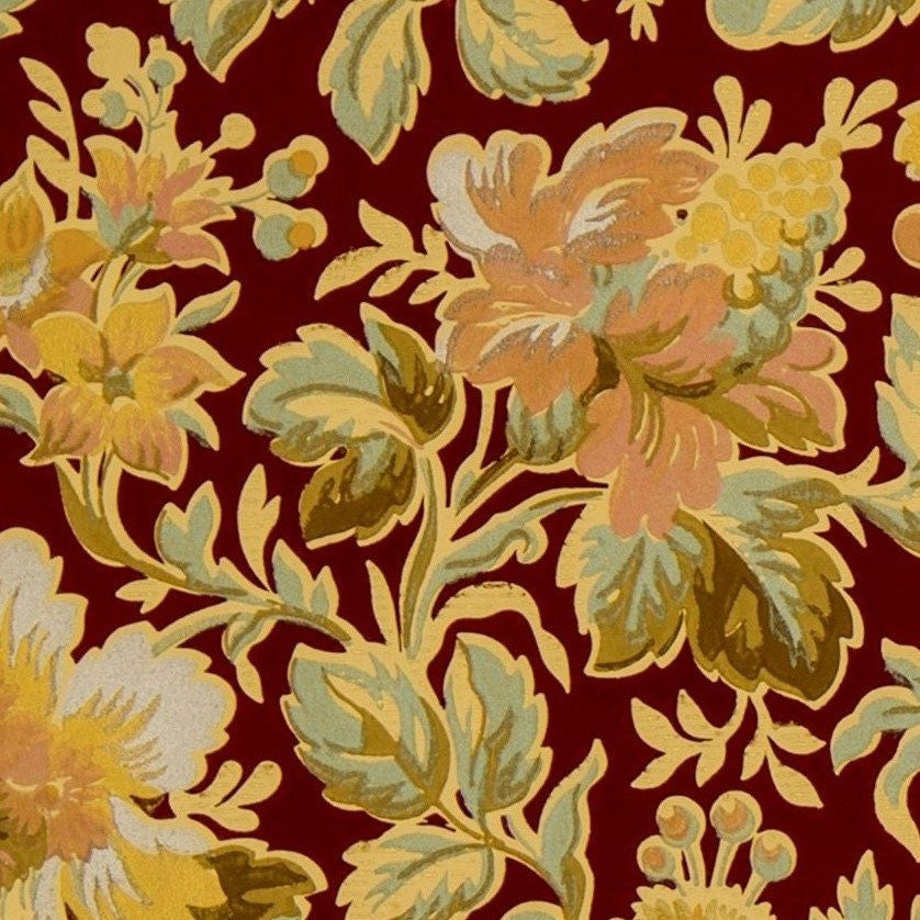 Dense Metallic All-Over Floral/Foliate - Antique Wallpaper Remnant