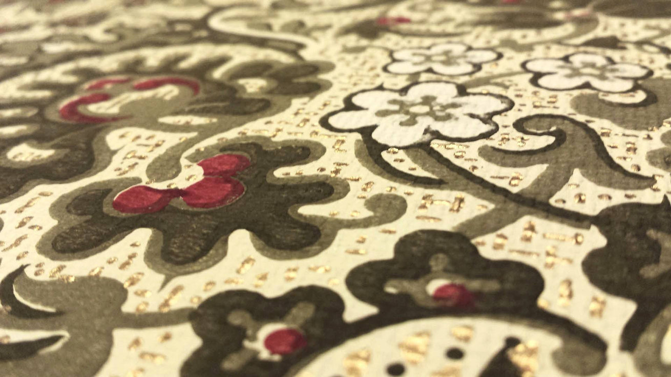 Dense Stylized All-Over Floral/Foliate - Antique Wallpaper Remnant