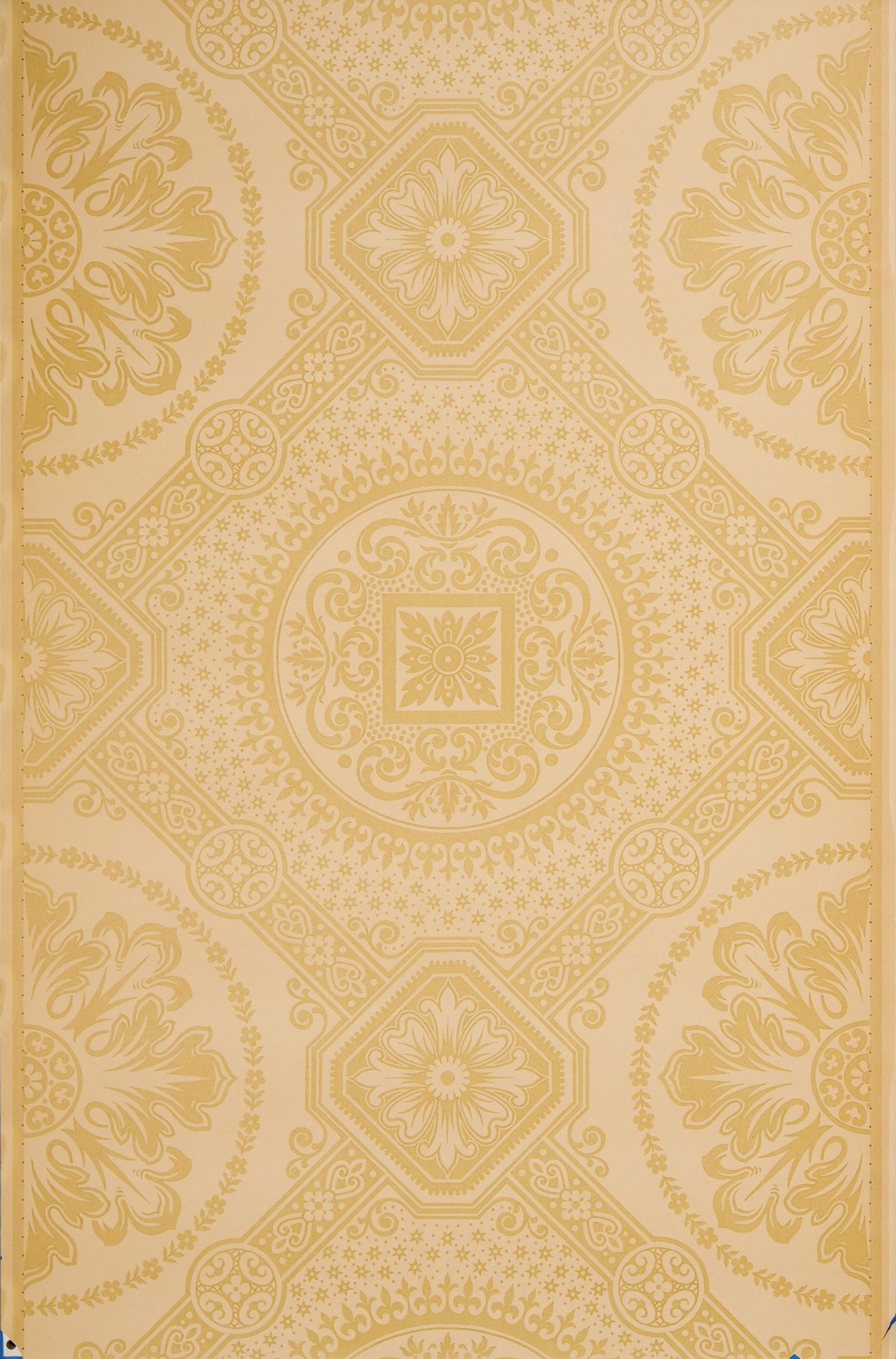Large-Scale Grid with Foliate Circles - Antique Wallpaper Remnant
