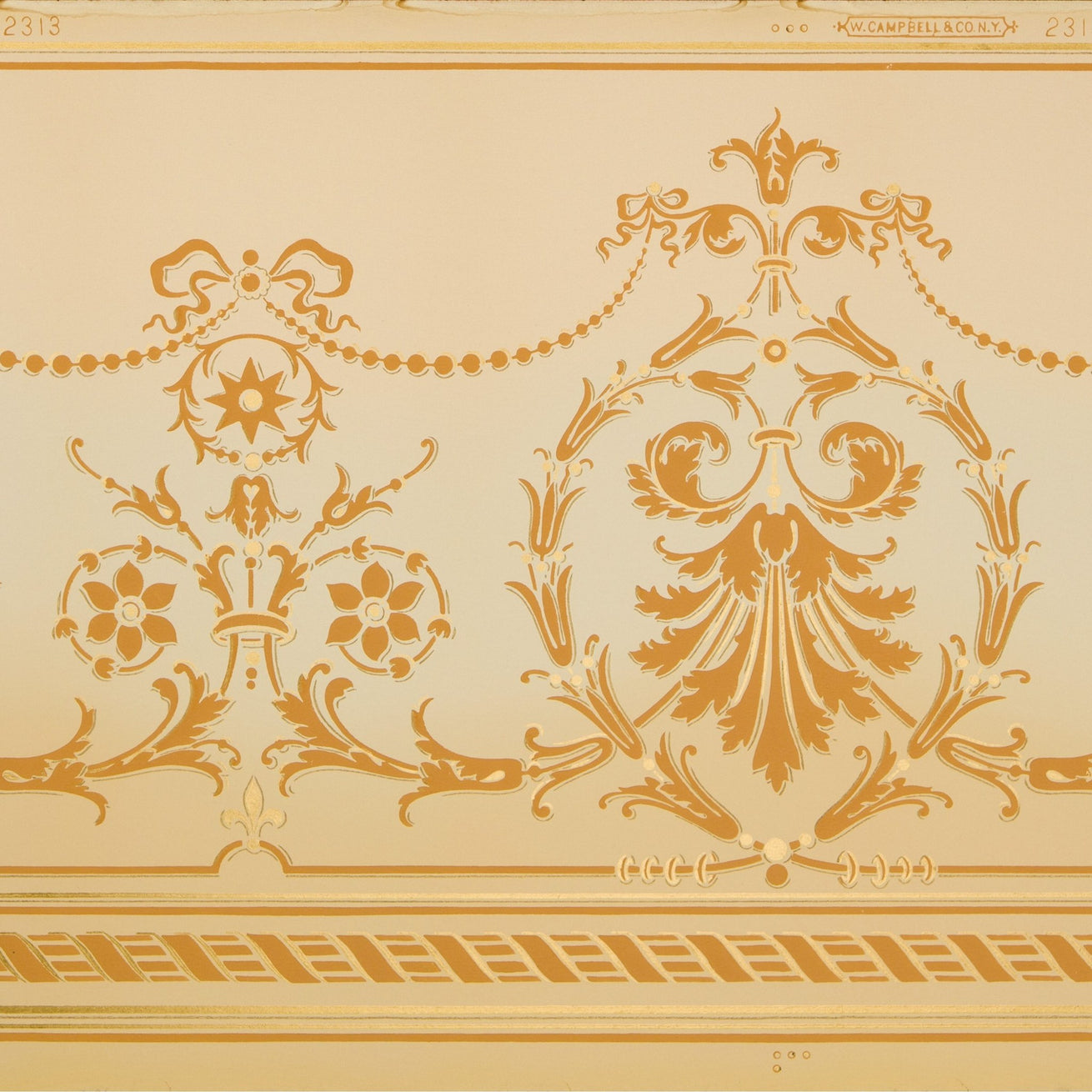 Blended Frieze with Delicate Swags/Florals - Antique Wallpaper Remnant