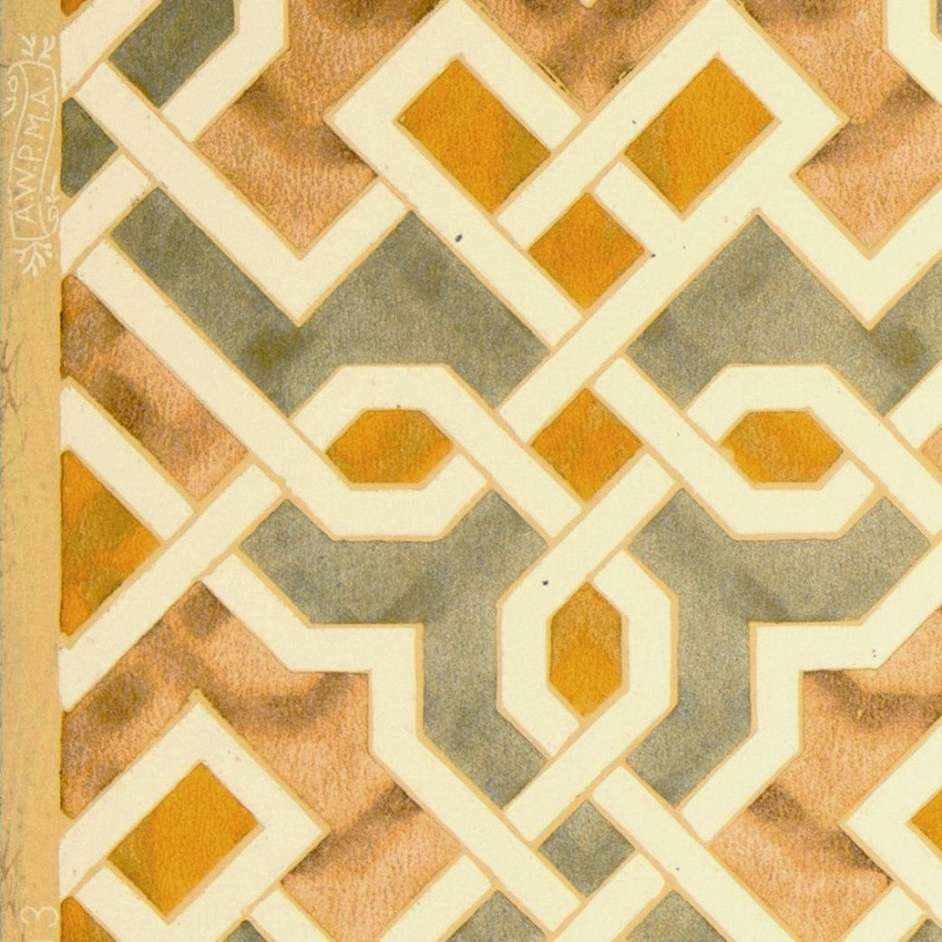 Geometric Interlocking Moorish Metallic - Antique Wallpaper Remnant