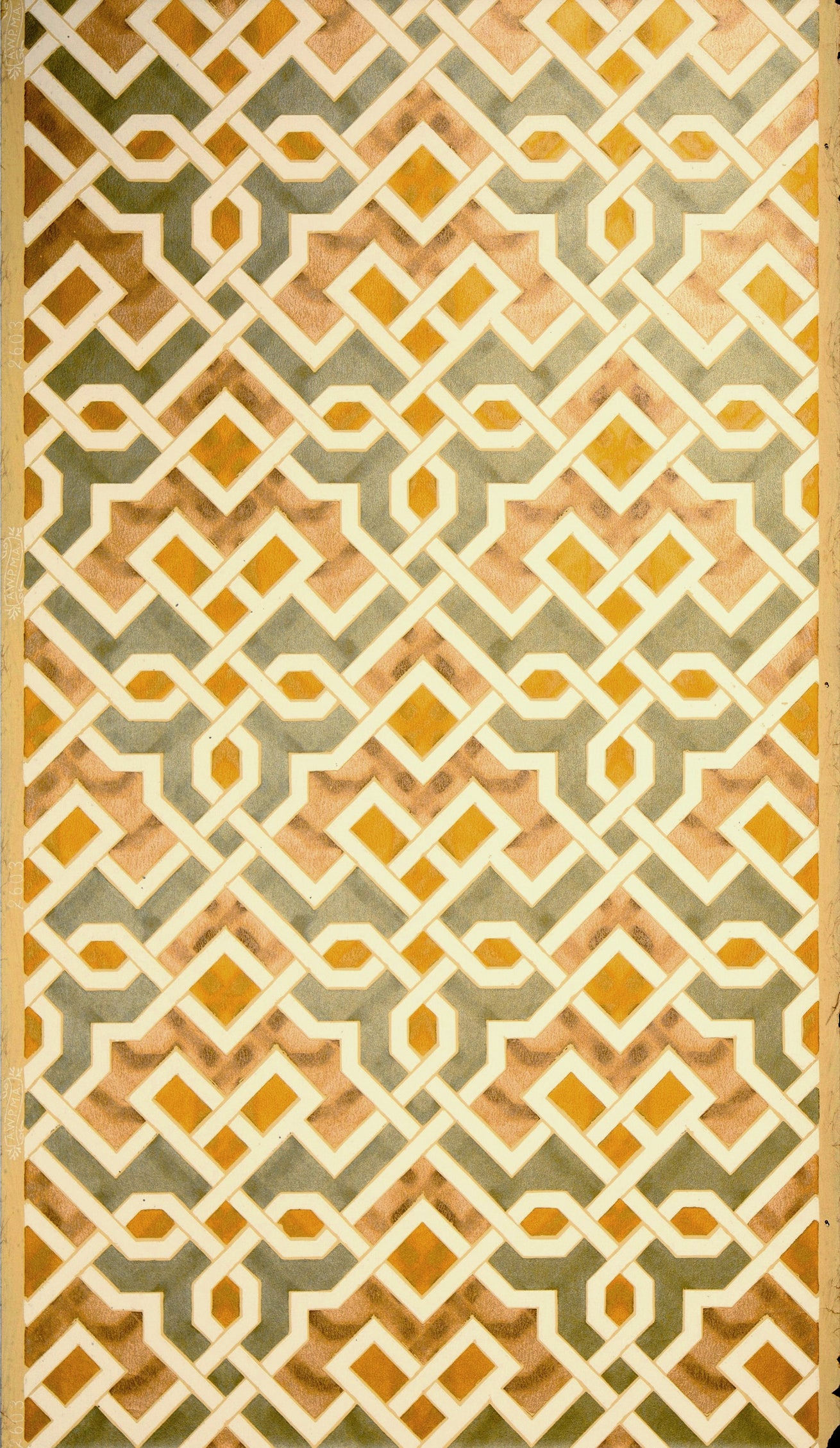 Geometric Interlocking Moorish Metallic - Antique Wallpaper Remnant