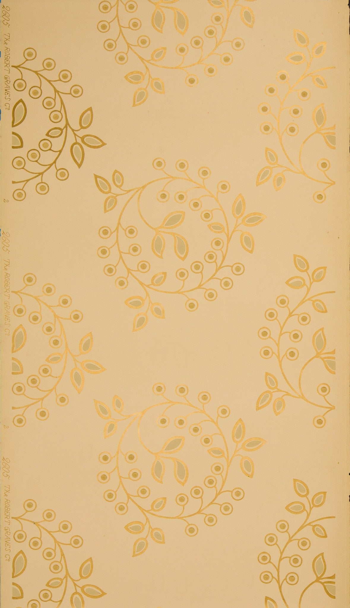 Gilt Circles of Stylized Leaf Forms - Antique Wallpaper Remnant