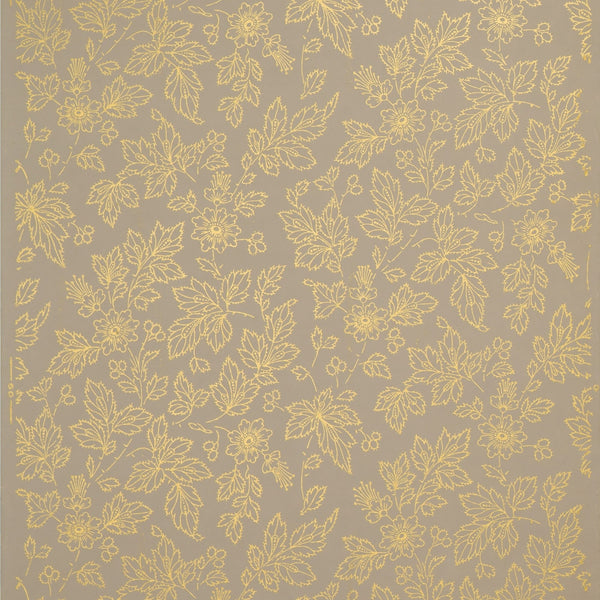 All-Over Gilt-Outlined Flowers and Leaves - Antique Wallpaper Remnant