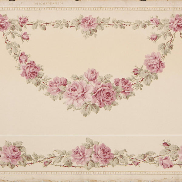 Rose Vine Swags with Lower Border - Antique Wallpaper Remnant