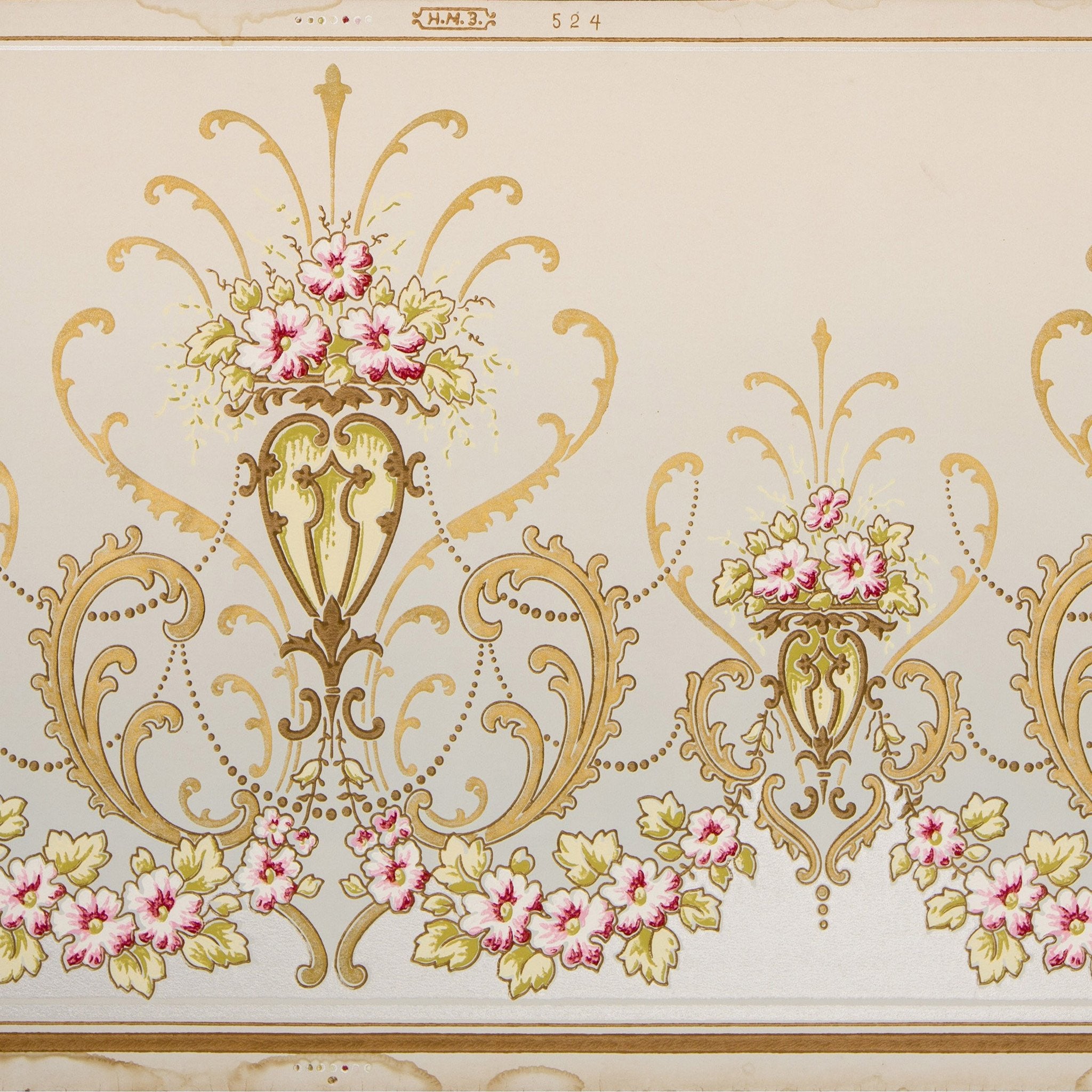 Arts & Crafts Frieze with Stylized Rose - Framed Antique Wallpaper Art