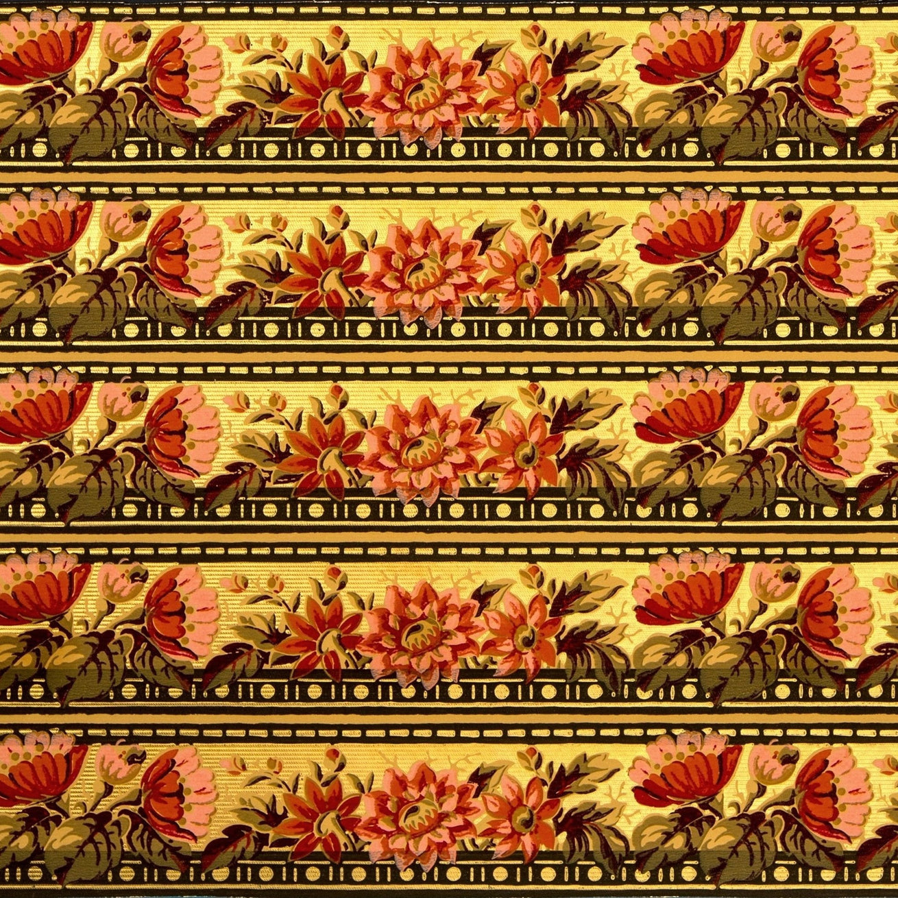 5-Band 3-5/8" Gilt Floral/Foliate Border - Antique Wallpaper Roll