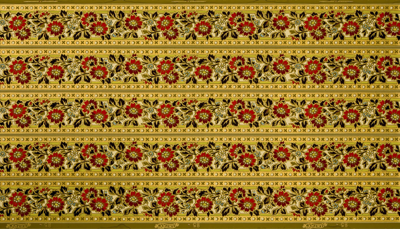 5-Band 3-3/4" Stylized Gilt Floral Border - Antique Wallpaper Roll