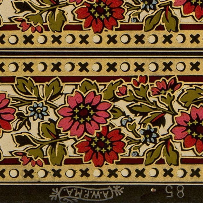 5-Band 3-3/4" Stylized Gilt Floral Border - Antique Wallpaper Roll