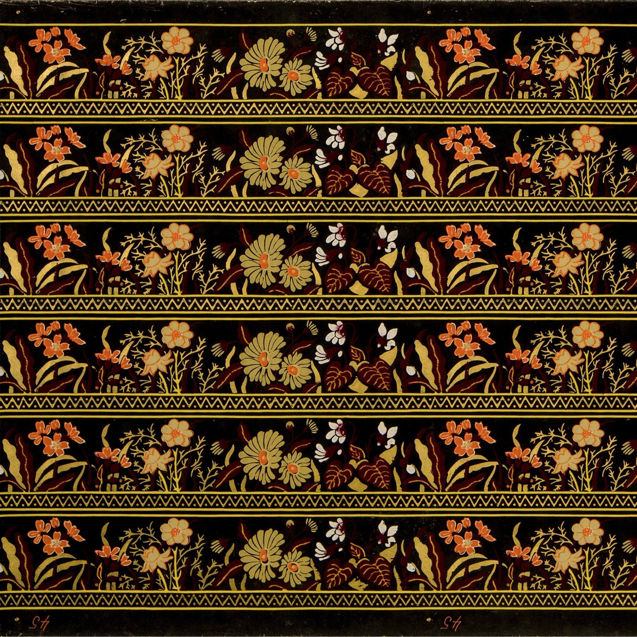 6-Band 3" Stylized Floral Border - Antique Wallpaper Roll