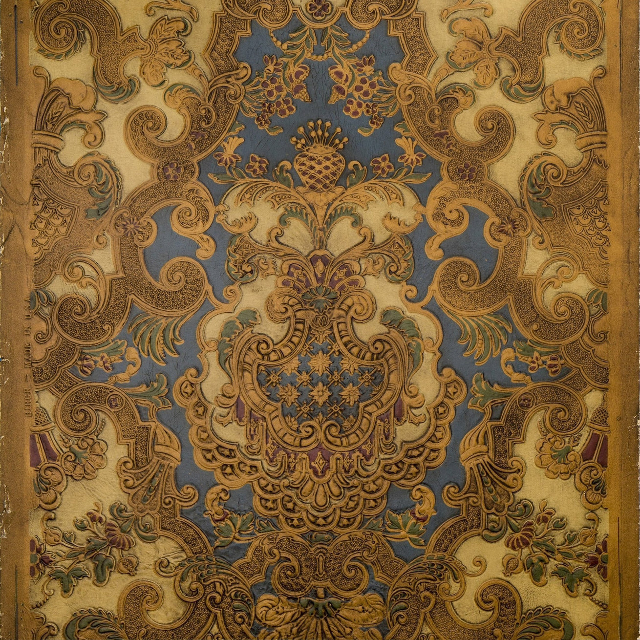 Intricate Rococo Tooled Leather - Antique Wallpaper Remnant