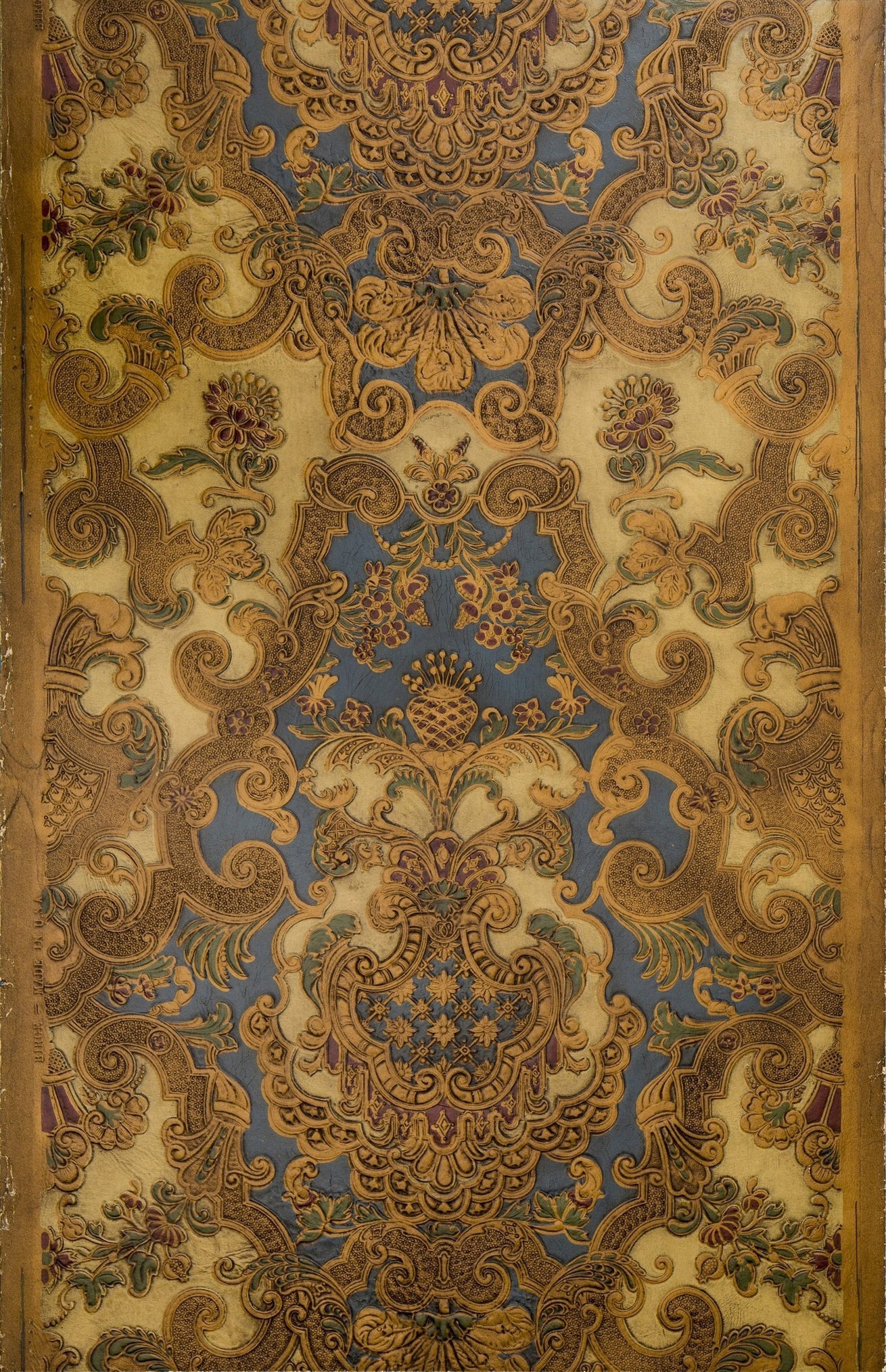 Intricate Rococo Tooled Leather - Antique Wallpaper Remnant