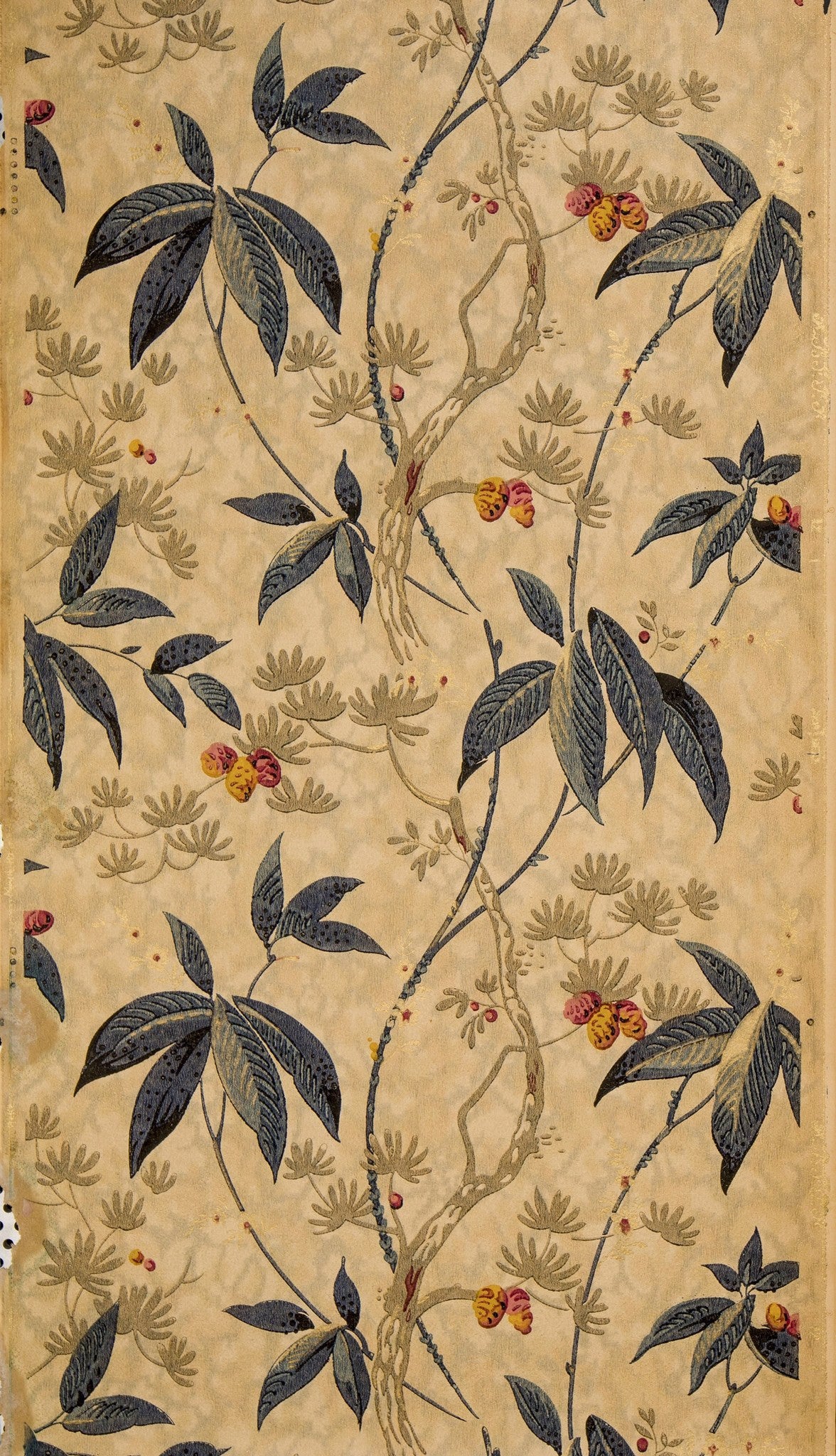 Stylized Twining Branches and Leaves - Antique Wallpaper Remnant