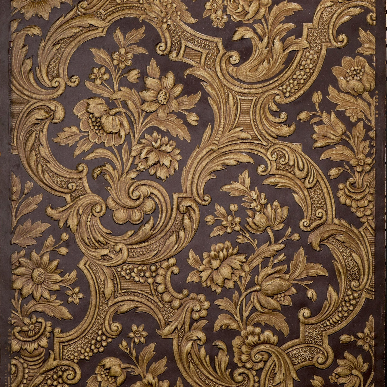 Deeply Embossed Rococo Floral - Antique Wallpaper Remnant