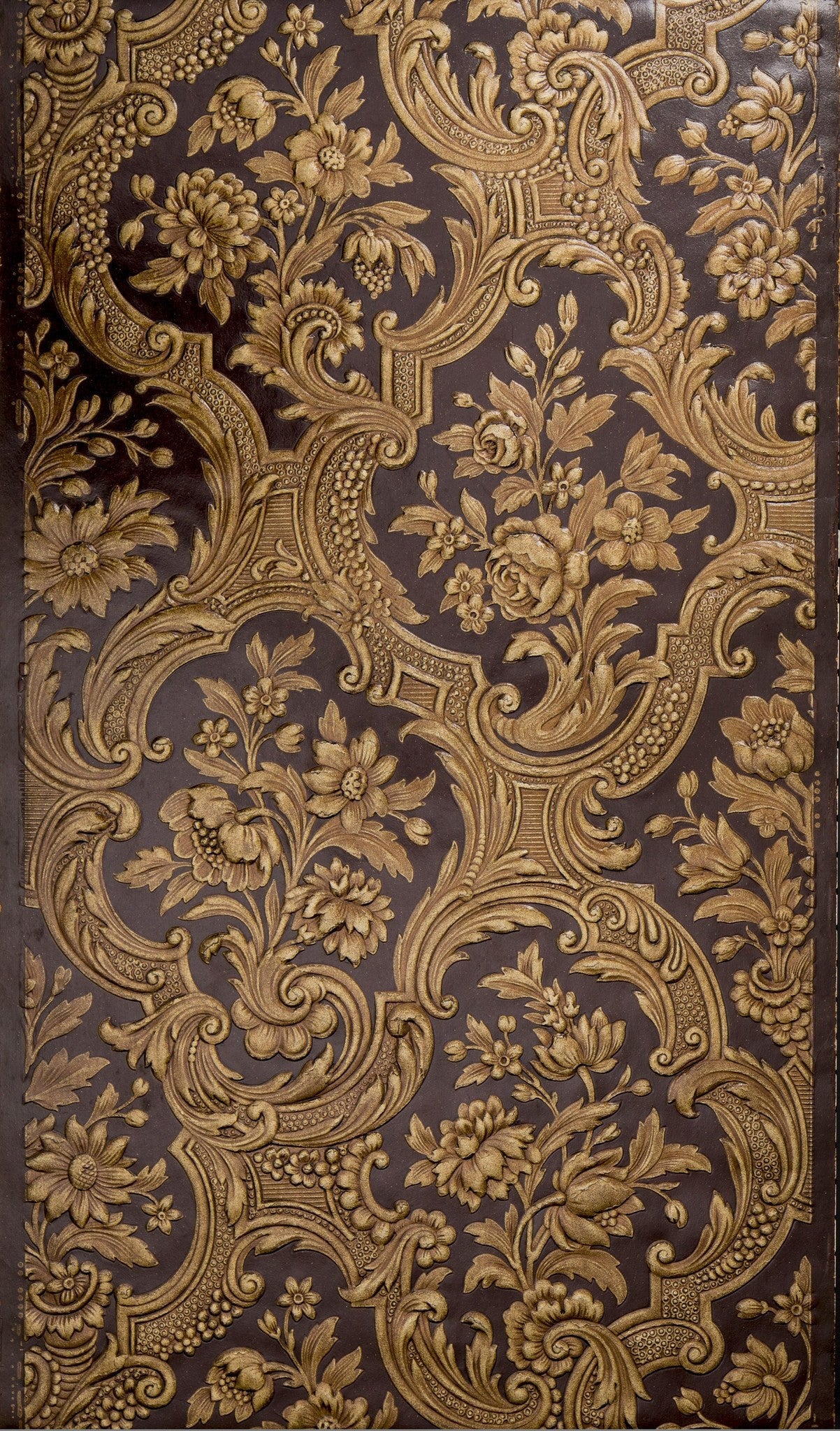 Deeply Embossed Rococo Floral - Antique Wallpaper Remnant