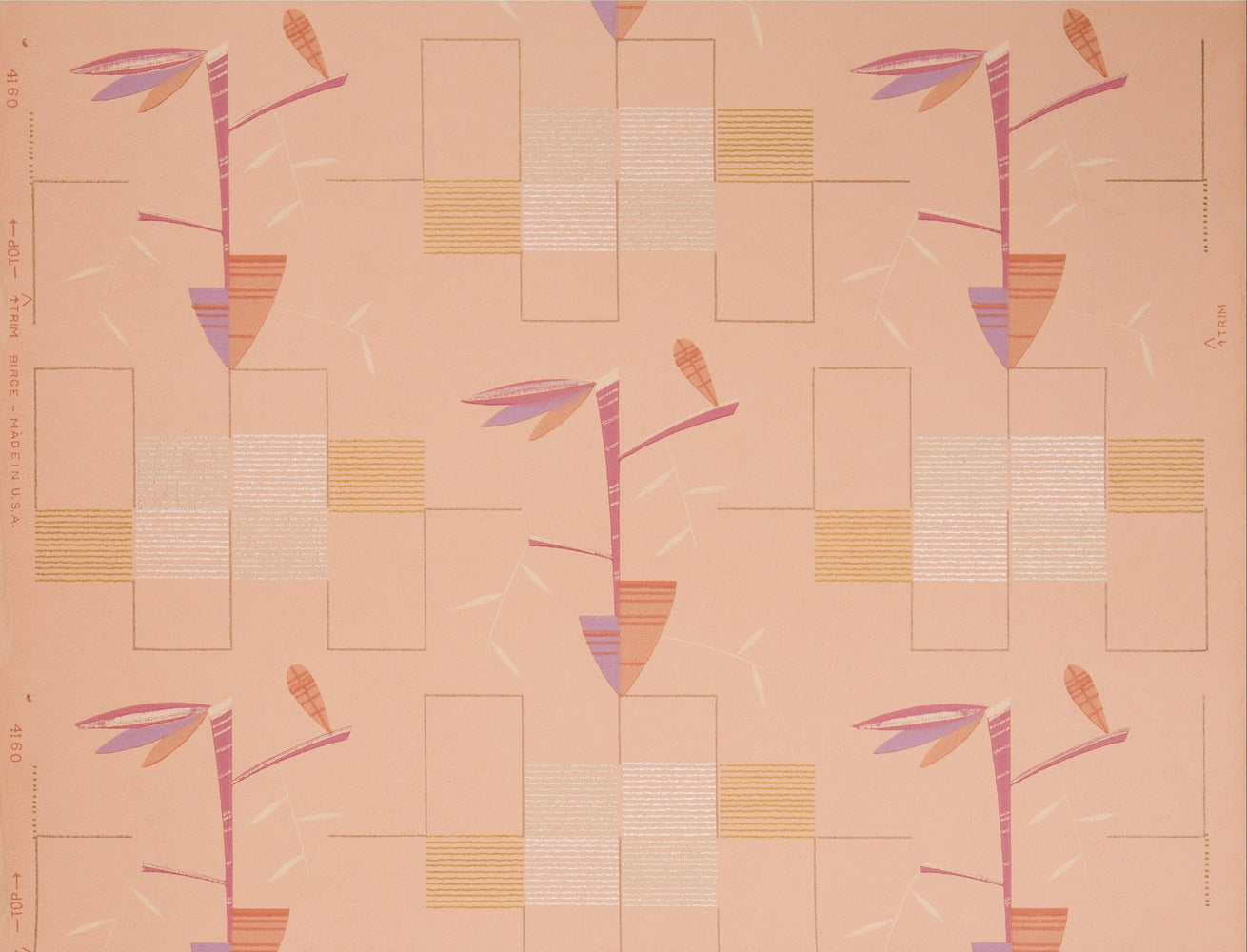 Modernized Abstract Native American Motifs - Antique Wallpaper Remnant
