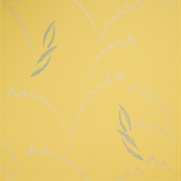 Silver Serrated Crescents and Hatched Leaves - Antique Wallpaper Remnant