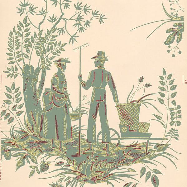 Farm Figures - Vintage Wallpaper Remnant