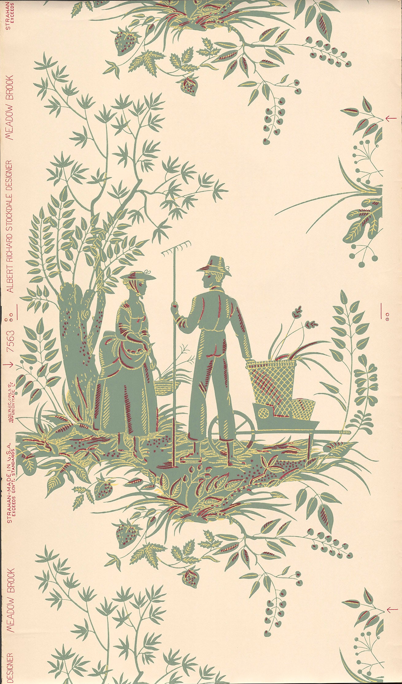 Farm Figures - Vintage Wallpaper Remnant