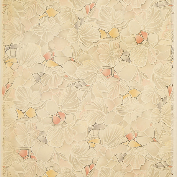 "Coral Onyx" Varnished Floral Sanitary Paper - Antique Wallpaper Roll