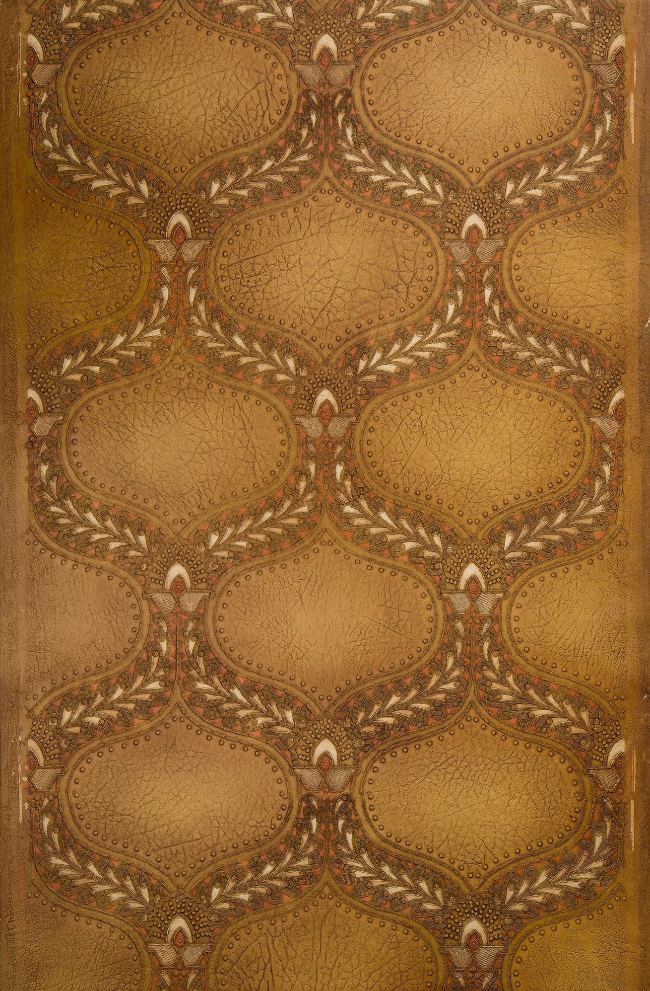 Heavily Tooled Piscine Pattern on Leather - Antique Wallpaper Remnant