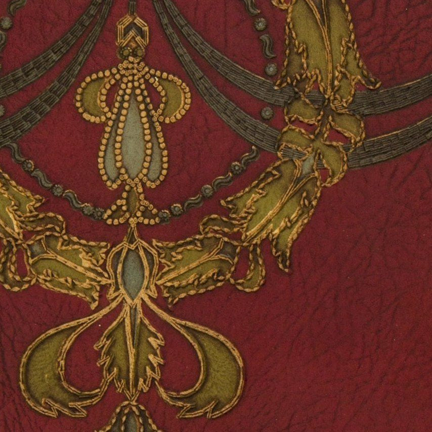 Embossed Wreath/Swag Ornament on Leather - Antique Wallpaper Remnant