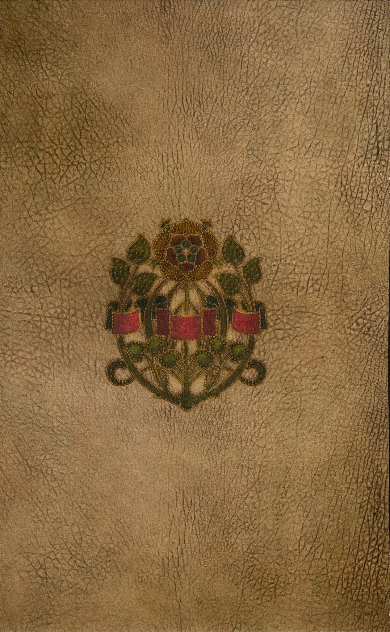 Embossed Arts & Crafts Rose on Leather - Antique Wallpaper Remnant