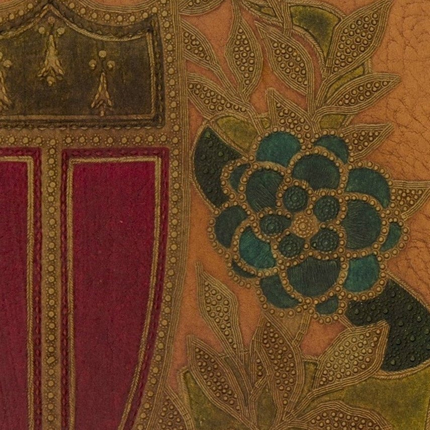 Embossed Shield and Wreath on Leather - Antique Wallpaper Remnant