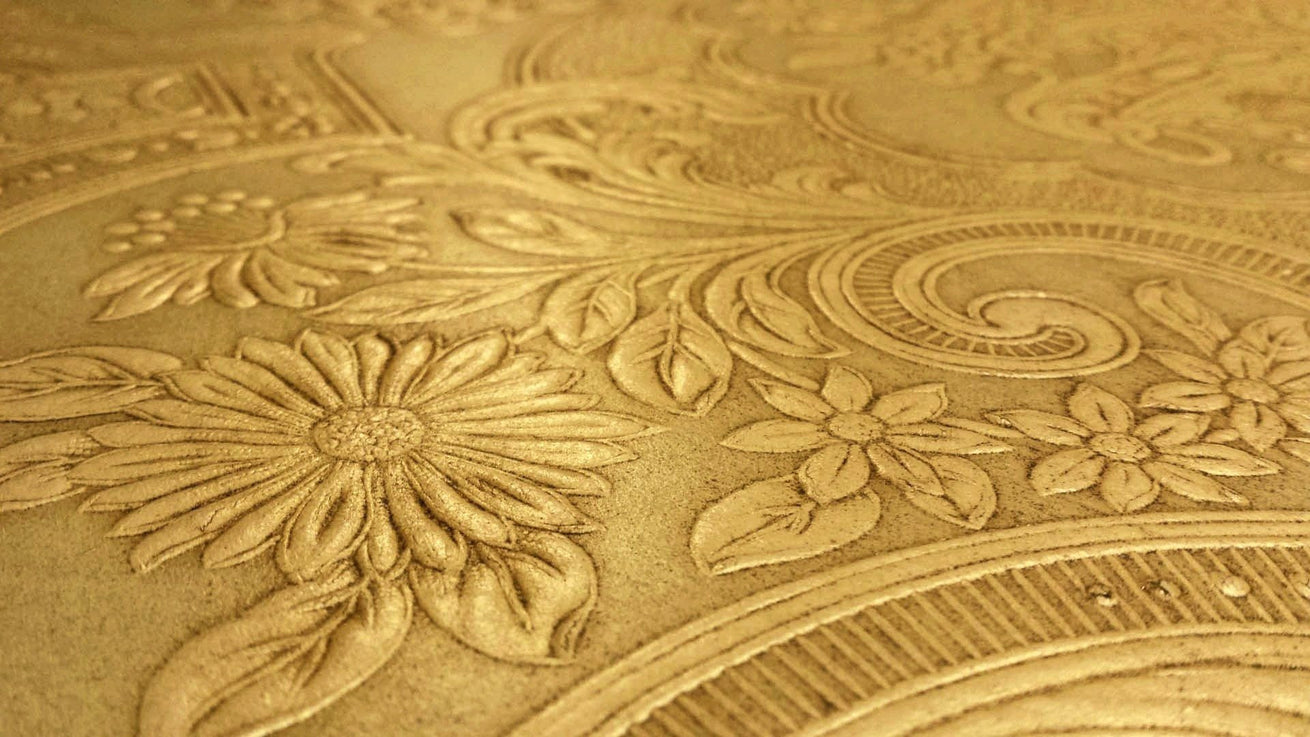 Embossed Scrolls/Urns/Flowers/Swags/Lattice - Antique Wallpaper Remnant