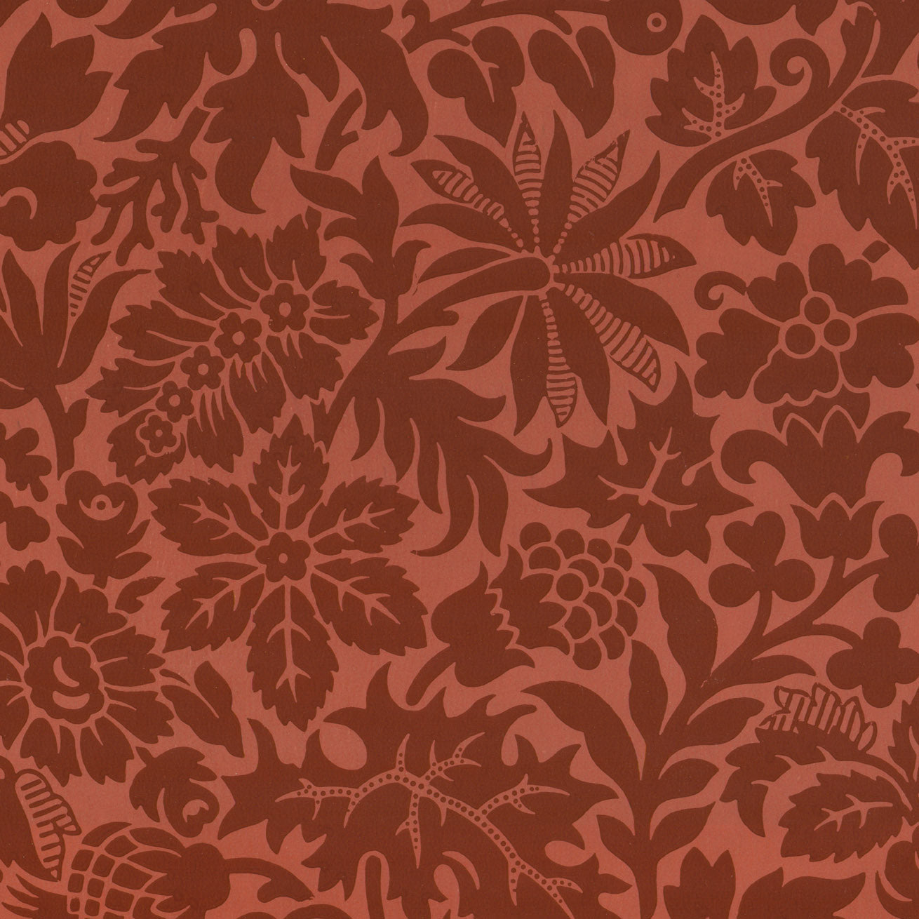 Salmon and Burgundy All Over - Antique Wallpaper Remnant