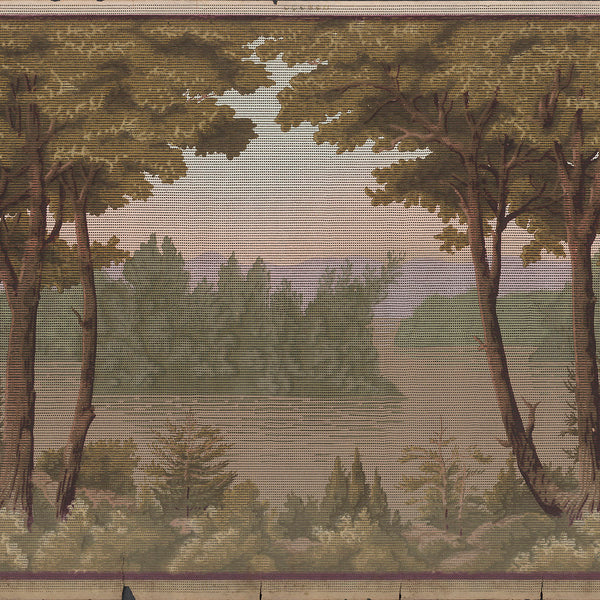 Trees and Lakescape - Antique Wallpaper Remnant