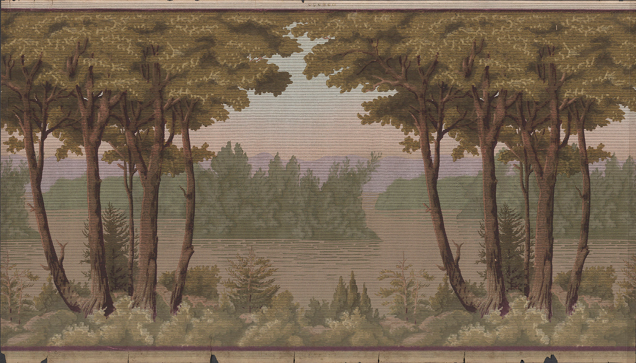 Trees and Lakescape - Antique Wallpaper Remnant