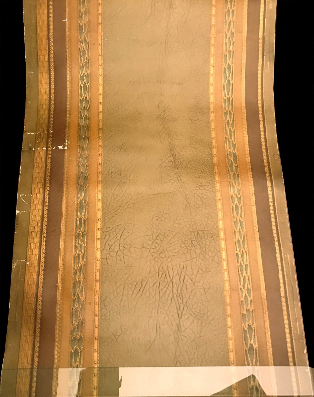 Leather with Bay Leaf Borders - Antique Wallpaper Remnant