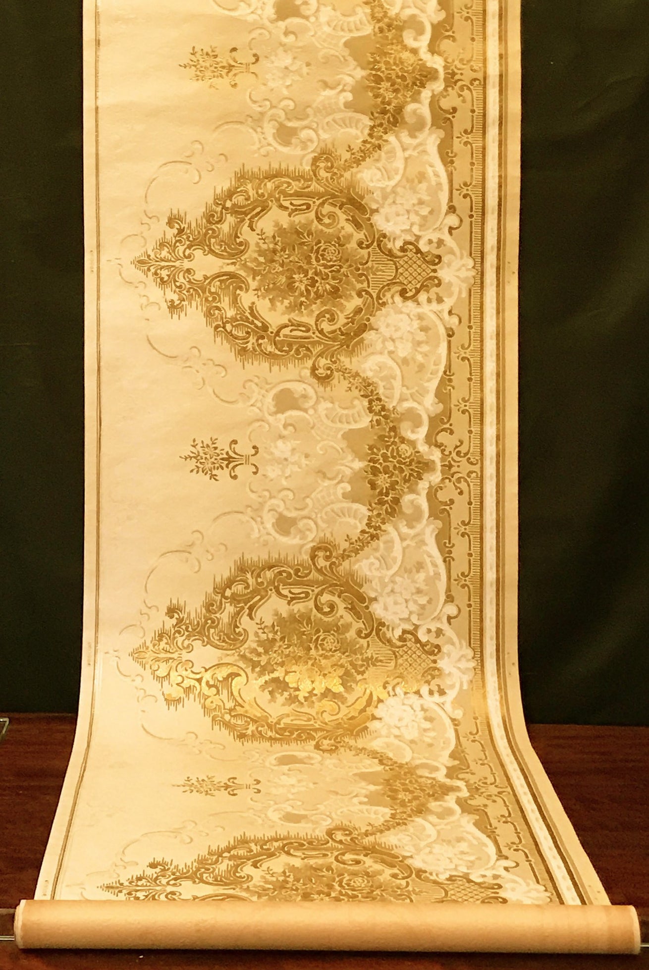 Embossed Gilt Scrolling Frieze - Antique Wallpaper Roll