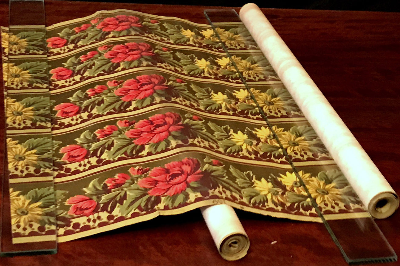 5-Band 3-3/4" Gilt Floral Border - Antique Wallpaper Rolls